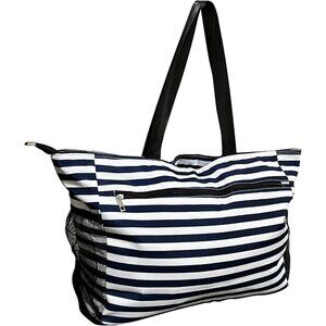 Women's Blue Stripe Tote Bag Large Utility Bag with Pockets Zip for Teacher Work